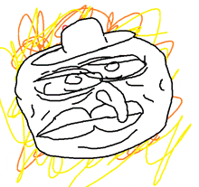a drawing of an angry face with purple and blue lines