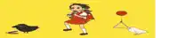 a girl in a red dress is walking with birds