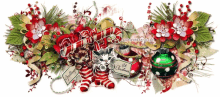 a christmas decoration with a cat and a candy cane says merry christmas