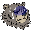 a cartoon drawing of a bear 's head with sweat coming out of it 's eyes .