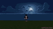 a gif from gifrun.com shows a minecraft character standing in front of a full moon