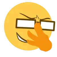 a yellow smiley face with glasses and a hand pointing to it