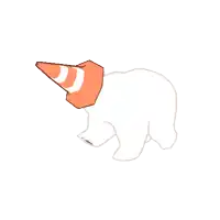 a drawing of a polar bear wearing an orange and white cone on its head