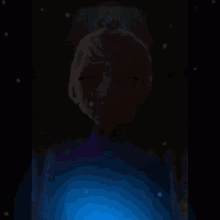 a cartoon character with blood coming out of her eyes and a blue light behind her .