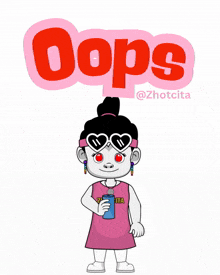 a cartoon of a girl with sunglasses and the word oops behind her