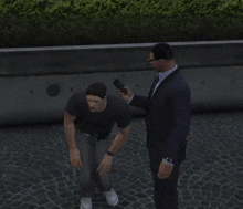 a man in a suit is talking to a man in a black shirt in a video game
