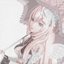 a girl with long hair is holding an umbrella