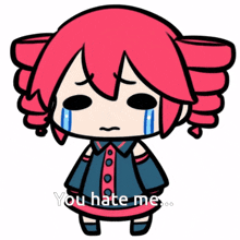 a cartoon of a girl crying with the words you hate me written below her