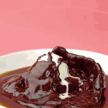 a white plate topped with chocolate sauce and whipped cream has easy plus written on the bottom