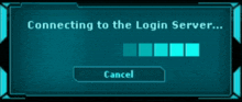 a screen that says connecting to the login server cancel