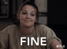 a picture of a woman with the word fine written above her