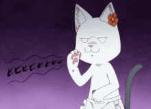 a cartoon cat with a flower in its ear is making a face