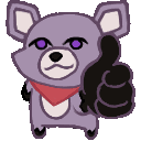 a purple chihuahua is giving a thumbs up sign .
