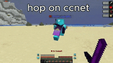 a screenshot of a video game with the words hop on ccnet at the top