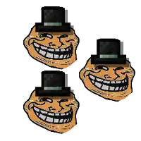 three troll faces wearing top hats are lined up on a white background