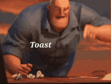 a cartoon character with the words toast is toast written on his face
