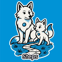 a cartoon illustration of a mother fox and her baby fox with the words steps below them