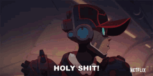 a cartoon character says holy shit on the screen