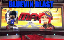 bluevin blast is displayed on a screen with cartoon characters