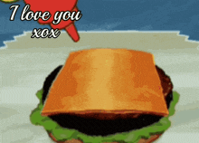 a cartoon drawing of a hamburger with the words " i love you xoxo " written above it