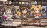 a video game character named gojo satoru is standing next to two other girls