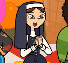 a cartoon of a nun with a surprised expression on her face