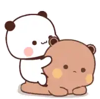a cartoon panda bear is petting another bear on the back .