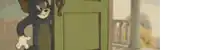 a cartoon of a cat peeking out of a door