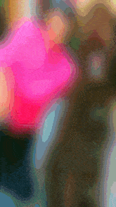 a painting of a pink flower with a green background