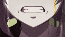 a close up of a anime character 's face with a purple background