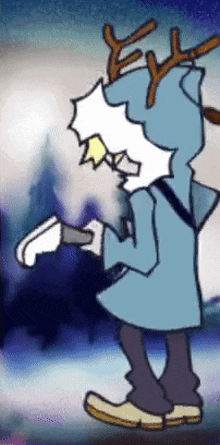 a cartoon character with antlers on his head is holding a knife