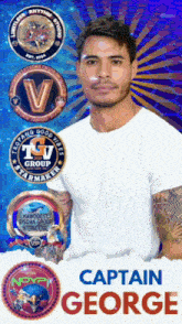 an advertisement for captain george shows a man in a white t-shirt