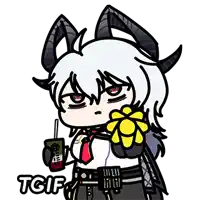 a cartoon drawing of a girl with horns holding a flower and a remote control .