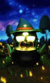 a cartoon frog wearing a green hat and sunglasses