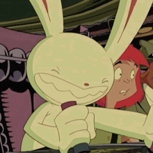 a cartoon of a rabbit holding a microphone