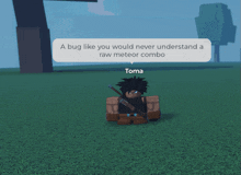 a roblox character named toma is talking about a bug like you would never understand a raw meteor combo