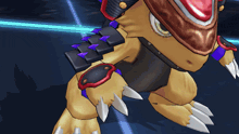 a cartoon character with sharp claws and a shield on his back