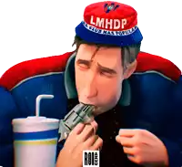 a man wearing a red and blue hat that says lmhdp