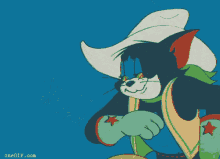 a cartoon of a cat holding a gun with the website onegif.com written below it