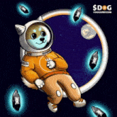 a cartoon of a dog in a space suit with the words $ dog on the bottom