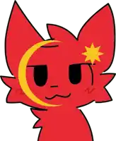 a red cat with a yellow star and a crescent moon