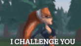a cartoon character is pointing a gun at someone and saying `` i challenge you '' .