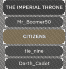 the imperial throne is written on a gray background