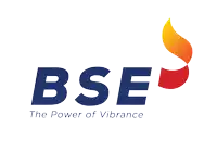 a logo for bse the power of vibrance with a red flame