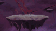 a person is flying through the air with a purple light behind them .