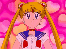 a girl in a sailor suit stands in front of hearts