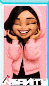 a cartoon girl wearing a pink jacket with the word zenith on the bottom right