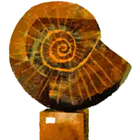 a painting of an ammonite with a yellow spiral