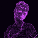 a silhouette of a woman made of purple dots