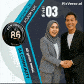 a man and a woman are shaking hands in front of a sign that says ' all genre music '